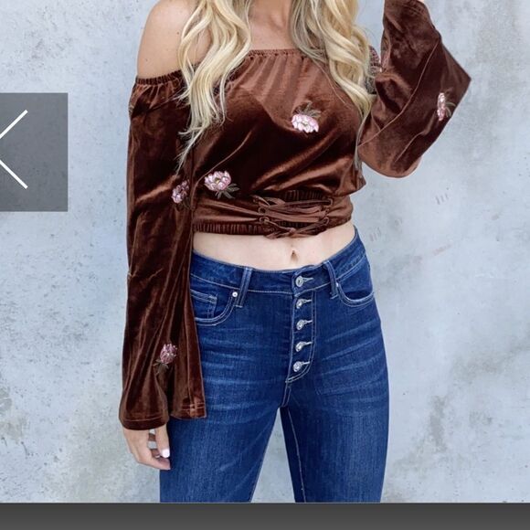 Tops - NWT velour off the shoulder crop top‎